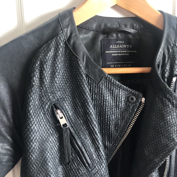 All Saints Genuine Leather Reptile Quad Biker Jacket - Picture 8 of 12